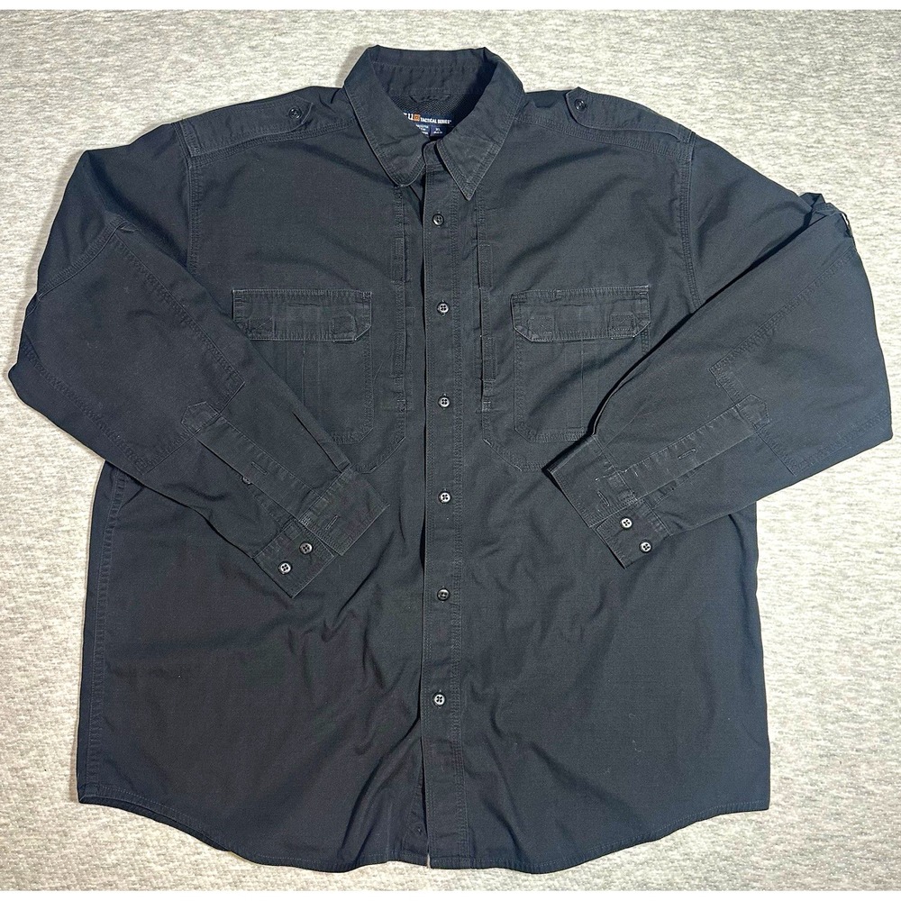 5.11 Tactical Series Men's XL Regular Black Long Sleeve Button-Up Shirt Utility